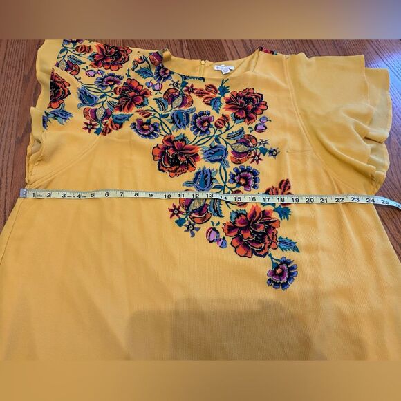 NWOT C.1946 Cato Yellow and Colorful Floral Flouncy Sleeve Knee Smock Dress - Picture 7 of 14